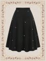 SHEIN DECDS Plus Size Pearl Bead Studded Flared Skirt