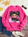 Tween Girls' Casual Rainbow Heart Pattern Long Sleeve Crewneck Sweatshirt, Suitable For Autumn And Winter