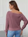 SHEIN Essnce Asymmetrical Neck Drop Shoulder Rib-knit Pullover