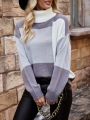 Women's High Neck Colorblock Drop Shoulder Sweater