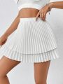 SHEIN Essnce Two Layer Hem Pleated Skort