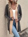 SHEIN LUNE Hooded Contrast Color Cardigan Jacket