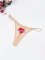 Women's Sexy Lace Cartoon Heart Pattern Breathable Thong Panties With Thin Straps