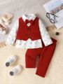 Baby Boys' Vest, Pants, And Bear Printed Shirt Gentleman Outfits, 3pcs/Set