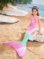 Little Girls' Fish Scale Printed Swimsuits 3pcs-Set