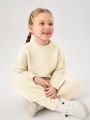 SHEIN Little Girls' Casual Round Neck Long Sleeve Sweater And Knitted Pants 2pcs/set
