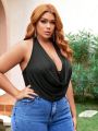 SHEIN SXY Plus Size Halter Neck Backless Bodysuit With Wide Leg