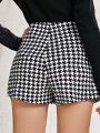 SHEIN Frenchy Plus Houndstooth Print Button Front Skort