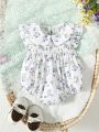 Infant Girls' Butterfly Printed Peter Pan Collar Cap Sleeve Bodysuit