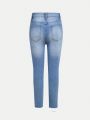 SHEIN Tween Girl Distressed Water Washed Casual Slim-Fit Stretchy Jeans