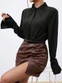 SHEIN Privé Women's Solid Color Split Sleeve Cuff Shirt