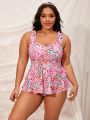 SHEIN Swim Mod Plus Size Floral Printed Two-Piece Swimsuit With Tank Top And Bottoms