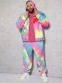 SHEIN Extended Sizes Men Plus Tie Dye Drop Shoulder Hooded Jacket & Pants