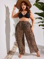 SHEIN Swim Vcay Plus Size Leopard Print Ruffled Hem Cover Up Long Pants