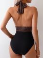 SHEIN Swim Chicsea Ladies' Halter One-Piece Swimsuit With Geometric Print