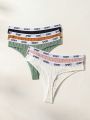 5pack Letter Tape Waist Ribbed Knit Panty