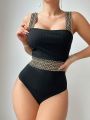 Women's Color Block Square Neck One-piece Swimsuit