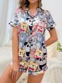 Cartoon Graphic Contrast Piping PJ Set