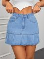 SHEIN ICON Pleated Denim Skirt