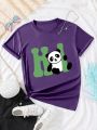 Tween Girls Cartoon Panda Printed Short Sleeve T-Shirt