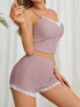 Lace Patchwork Suspender Pajama Set