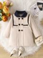 Simple Woolen Long-sleeved Coat For Babies And Girls, Everyday Autumn And Winter Style