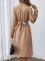 SHEIN Privé Lapel Neck Belted Trench Coat