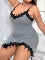 Women'S Plus Size Lace Splicing Split Side Cami Nightgown