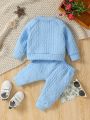 Baby Girl Round Neck Drop Shoulder Long Sleeve Sweatshirt Pants Set