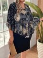 Plus Size Women'S Loose Fit Batwing Sleeve Dress With Paisley Pattern