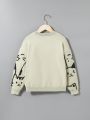 SHEIN Kids QTFun Tween Girl Cat Pattern Drop Shoulder Sweater