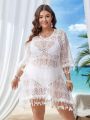 SHEIN Swim BohoFeel Plus Size Women'S Solid Color See-Through Cover Up Dress, 1pc