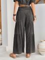SHEIN BohoFeels Women's Solid Color Wide Leg Pants With Button Detail