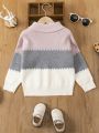 SHEIN Kids EVRYDAY Young Girl Color Block Mock Neck Sweater