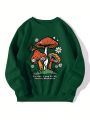 Mushroom & Slogan Graphic Thermal Lined Sweatshirt