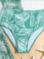 Tween Girls' Snail Printed Swimsuit 4pcs Set