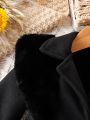 Baby Girl Fuzzy Modified Button-up Belt Long Coat And Hat Autumn And Winter