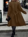 SHEIN LUNE Plus Size Women's Front Open Woolen Coat
