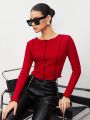 SHEIN BIZwear Color-Blocking Border Decor Long Sleeve T-Shirt