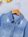 Young Girl 1pc Ripped Denim Jacket