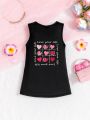 SHEIN Casual Baby Girls' Vest Dress With Slogan & Heart Print