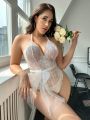 Plus Floral Lace Belted Teddy Bodysuit