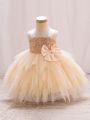 Infant/toddler Girls' Champagne Tulle Dress With Bowknot, Party Dress