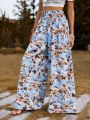 SHEIN VCAY Women's Vacation Wide Leg Leaf Printed Long Pants