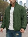 Men Plus Slant Pockets Drop Shoulder Zipper Quilted Coat