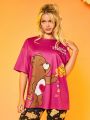 SHEIN X Care Bears Cartoon & Letter Graphic Drop Shoulder Tee