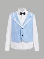 SHEIN Kids FANZEY Teen Boys' Slim Fit Elegant Faux Two-piece Shirt And Pants Gentleman Suit, 2pcs/set