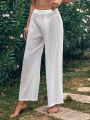 SHEIN Swim BohoFeel Women's Solid Color Elastic Waist Wide Leg Pants