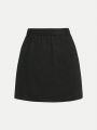 SHEIN Kids EVRYDAY Girls' Woven Solid Color A-line Skirt With 3d Pockets And Belt For Spring/summer