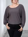 SHEIN Essnce Plus Size Off-Shoulder Long-Sleeved Casual T-Shirt